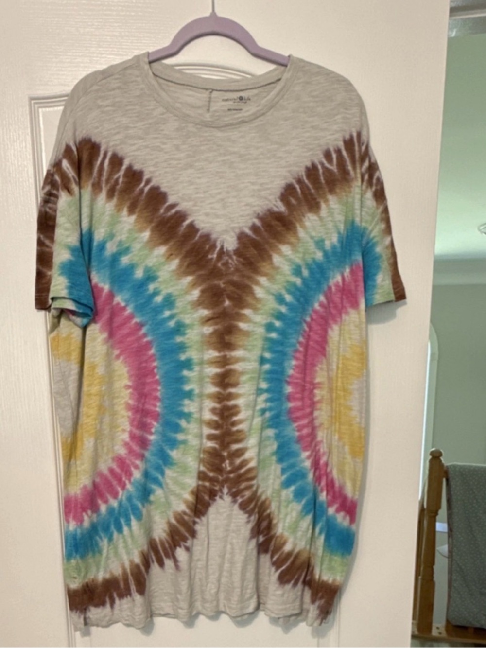 Natural Life Tie-Dye 100% Cotton Oversized Mini Dress or Coverup Women’s Size M